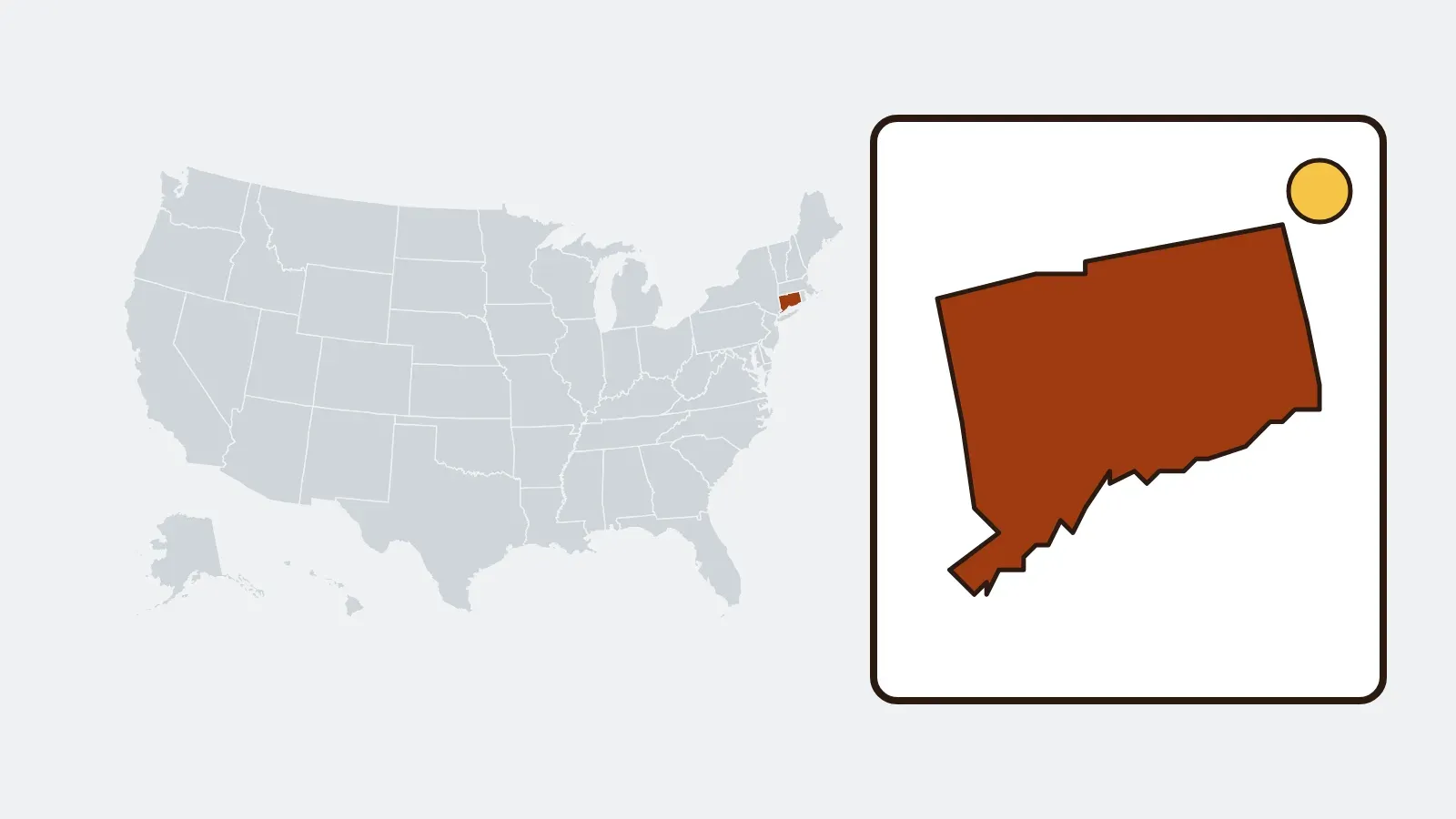 Map of the United States with Connecticut highlighted