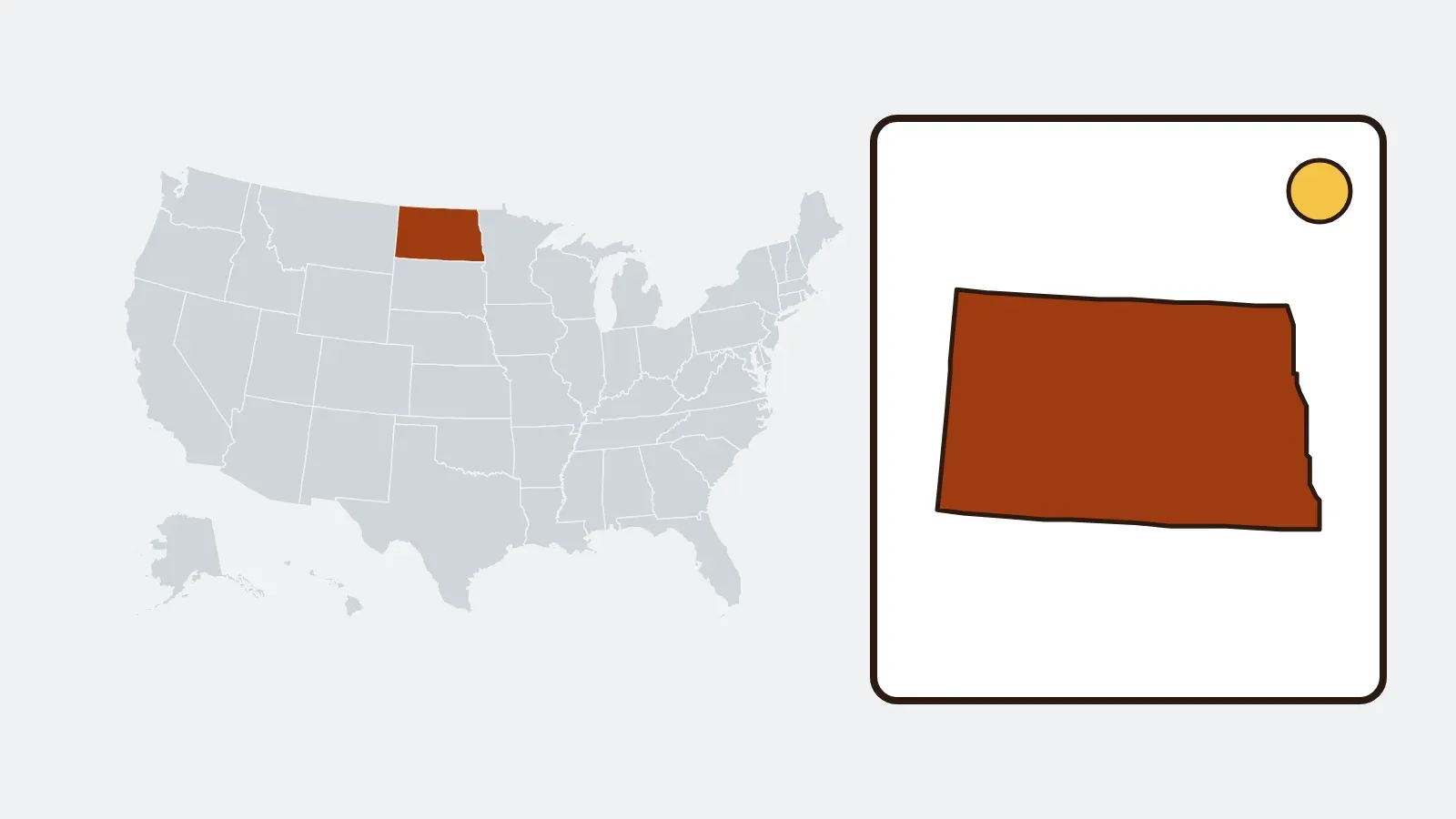 Map of the United States with North Dakota highlighted